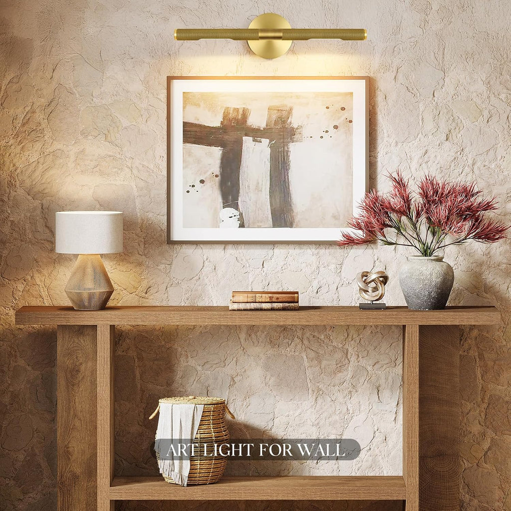 Hard-wired Knurled Picture Light, 24in Brass Picture Light for Wall, Dimmable Gold Art Lights, Rotatable 360° Sconce for Pictures Frame, Painting Wall Lights, Bathroom Wall Sconce, E12 Bulbs Included