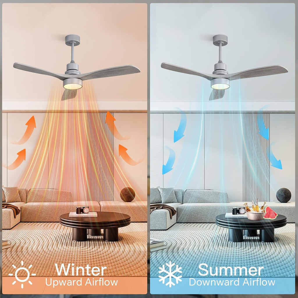 Sofucor Ceiling Fans with Lights, 52 Inch Low Profile Flush Mount Wood Ceiling Fan with Remote for Indoor Farmhouse Bedroom Living Room Outdoor Patio Porch, Reversible DC Motor, Noiseless
