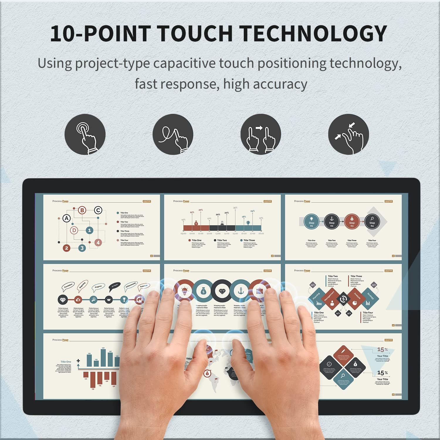 23.8 inch Touch Screen PC Monitor, Intel i3, 4GB RAM, 128G SSD, 16:9 FHD 1080P, Windows 10, Smart Board for Classroom, Meeting & Game, USB, VGA & HDMI Monitor