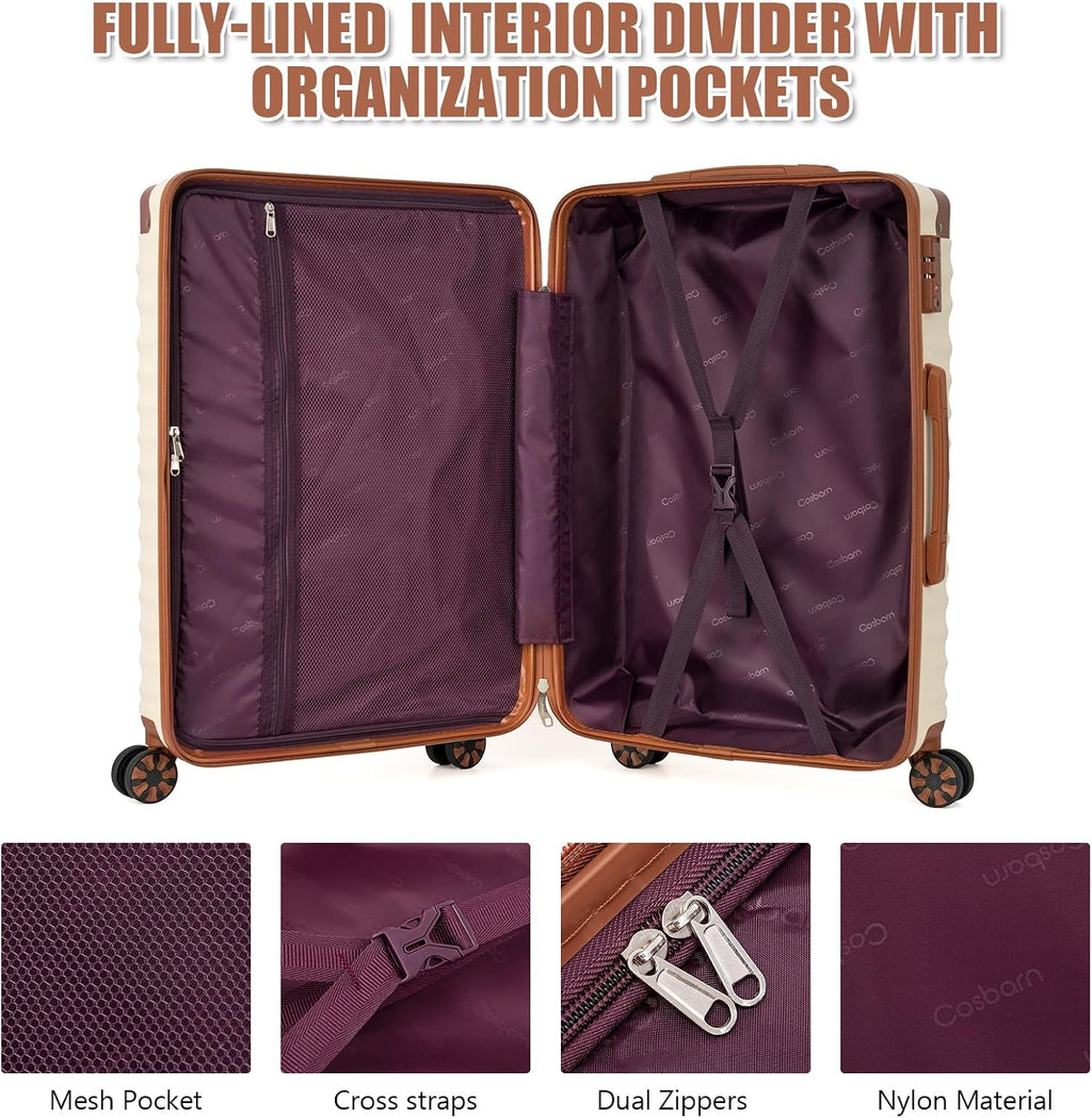 Luggage Sets 5 Piece with TSA Lock Spinner Wheels, Unisex Hard Case ABS Suitcase Set, Hardshell Lightweight Waterproof Travel Hardside Suitcases with Wheels for Women Men,Beige