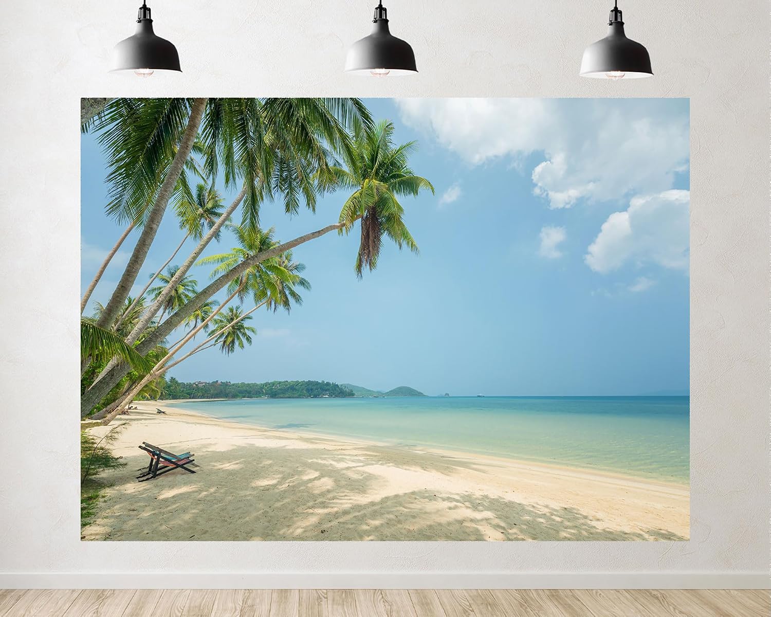 Trykid 20x10ft Tropical Palm Beach Backdrop White Sand Calm Ocean Clear Sky Photography Background Summer Vacation Paradise Tapestry Party Decoration Photo Booth Studio Prop Fabric