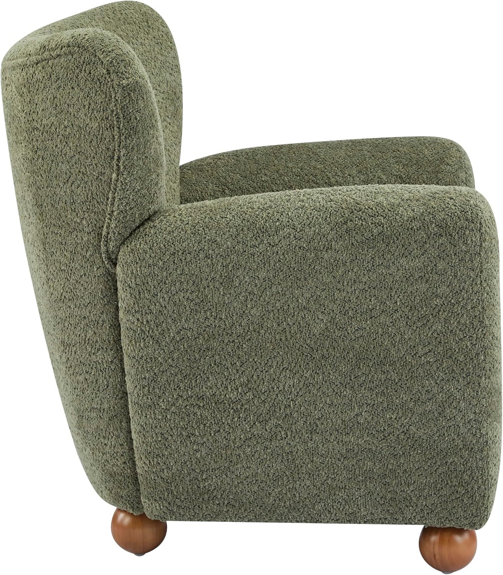 Christopher Knight Home Lindy Wingback Accent Chair, Upholstered Armchair with Rounded Wooden Legs, Curved Backrest Single Sofa, Soft Cushion Seating, Comfy Lounge Chair for Living Room, Olive Green