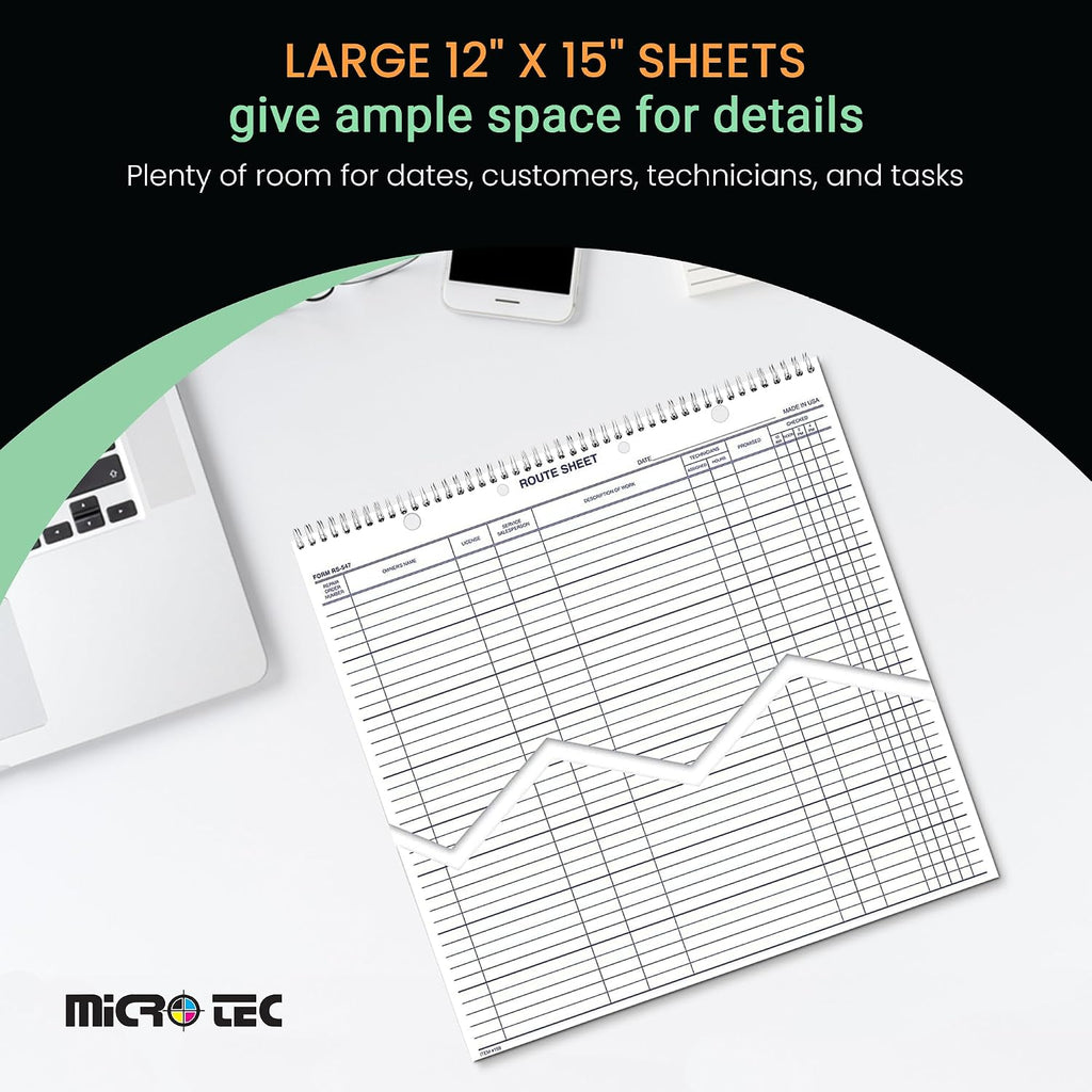 Automotive Service Route Sheets – Heavy-Duty Spiral Bound 12'x15' Daily Schedule & Appointment Planner Tag Stock with Blue Ink for Service Departments & Repair Shops – 100 Sheets/Book (Book of 3)