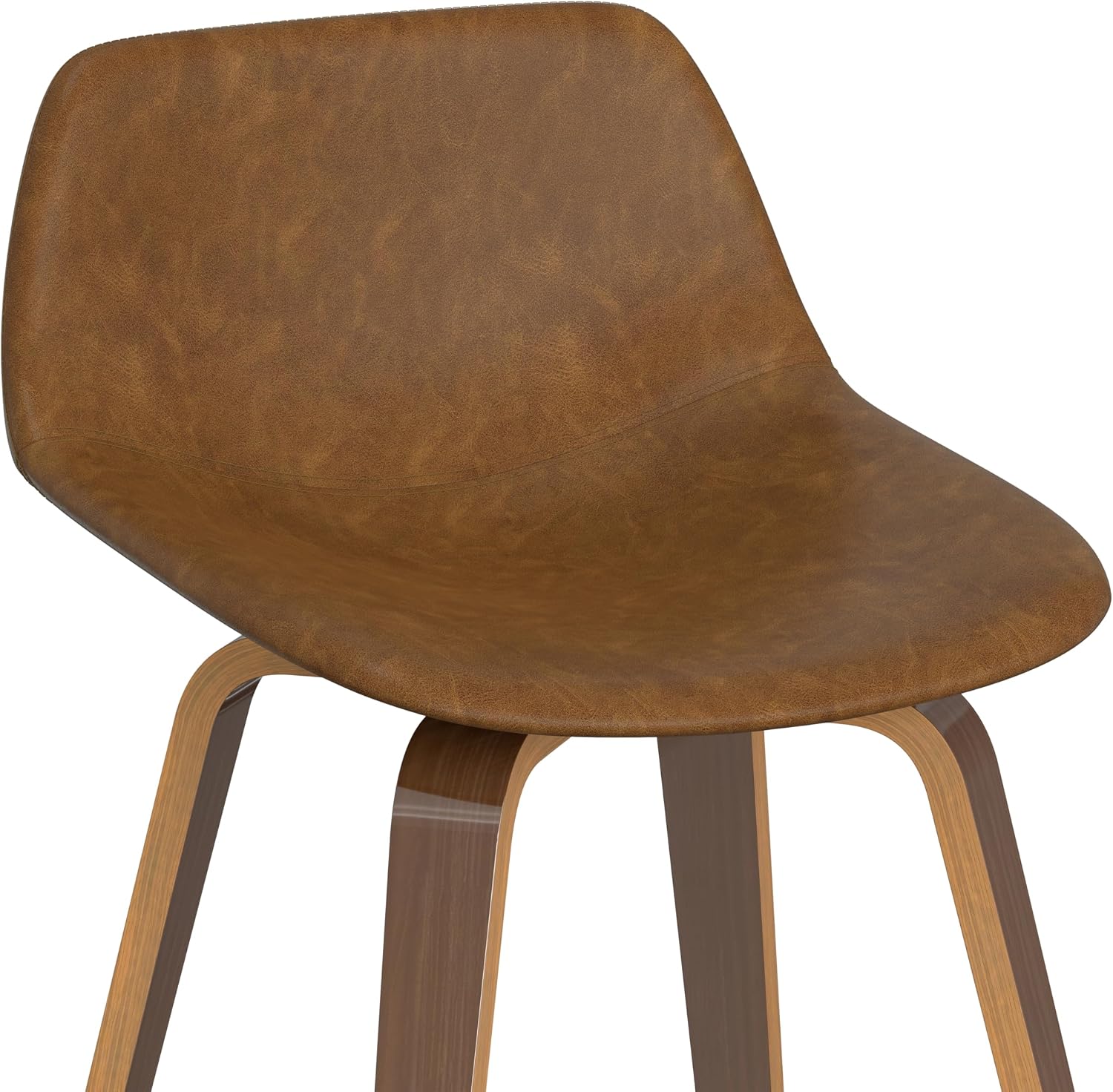 SIMPLIHOME Randolph Counter Stools (Set of 2) - 28 Inch Seat Height Upholstered Bentwood Kitchen Seats in Deep Tan Vegan Faux Leather, Mid Century Modern Seating with Curved Backrest and Footrest