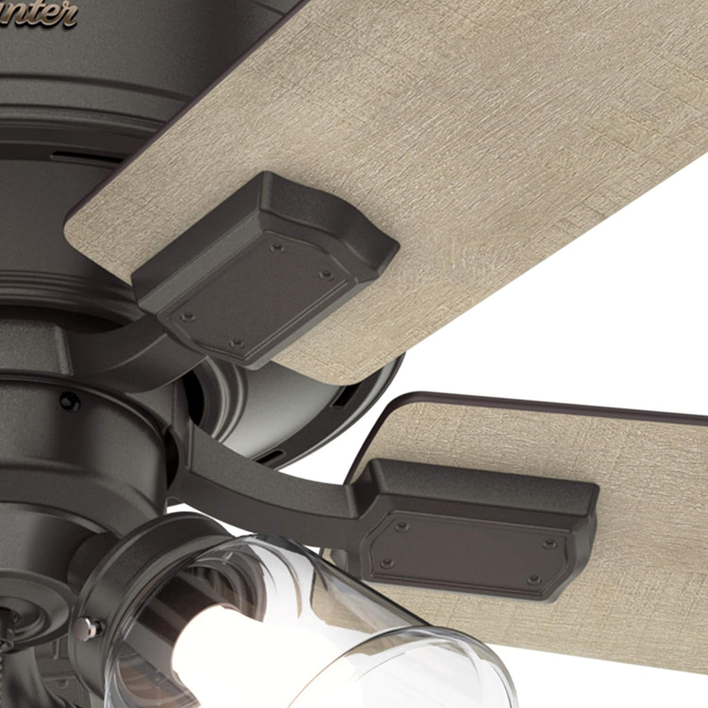 Hunter Fan 42 inch Noble Bronze Low Profile Indoor Ceiling fan with Clear Rippled Glass Light Kit and LED Bulbs (Renewed)