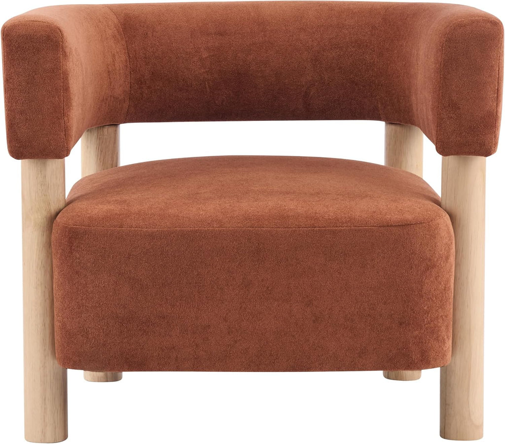 Christopher Knight Home Carly Low Profile Accent Chair, Boucle Upholstered Barrel Chair, Comfy Reading Chair for Bedroom, Wooden Single Lounge Sofa, Burnt Orange