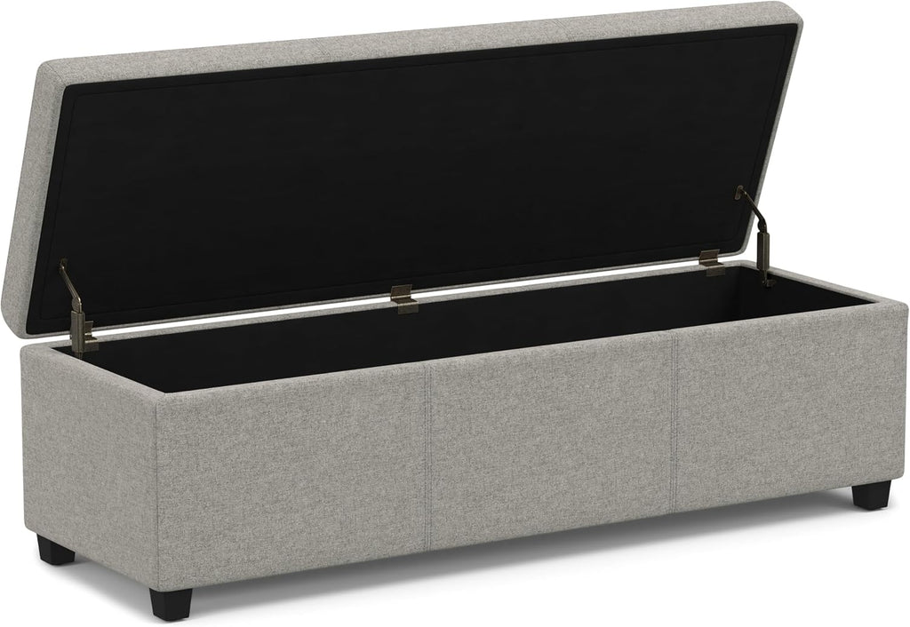SIMPLIHOME Avalon Extra Large Storage Ottoman Bench - 54 inch Wide Upholstered Linen Look Fabric Rectangular Lift-Top Ottoman in Cloud Grey, Contemporary Bench for Living Room with Hidden Storage