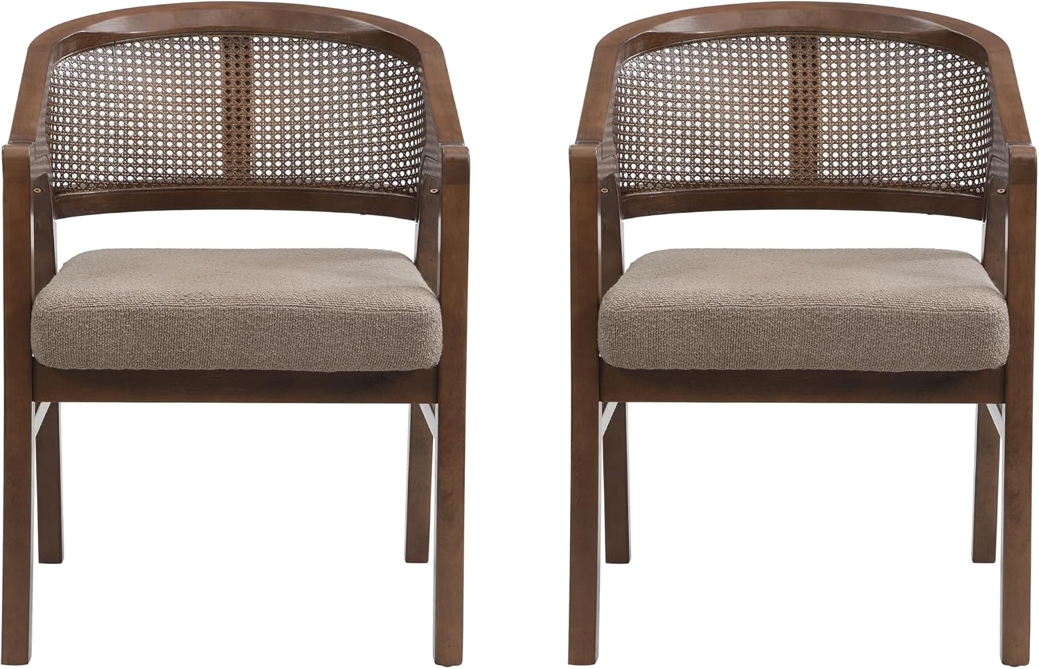 Christopher Knight Home Faritel Modern Dining Chairs Set of 2, Fabric Upholstered Kitchen Side Armchairs, Rubberwood Living Room Comfy Reading Chair with Curved Rattan Back, Walnut+Brown