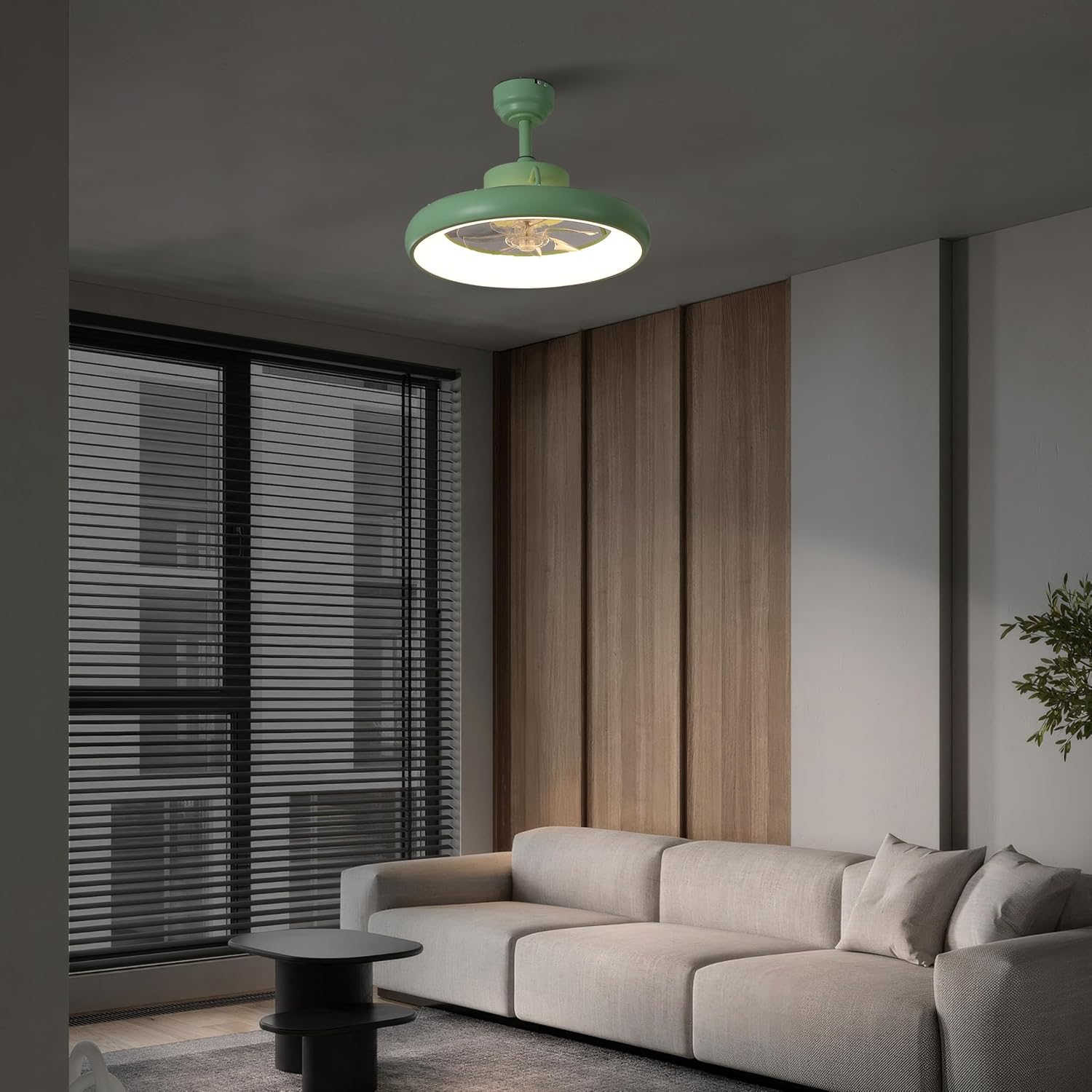 Oval AIR Loren 20' Small Smart Ceiling Fan with Light, Semi Flush Mount, Quiet 6-Speed Reversible Motor, Dimmable LED, Adjustable CCT, App & Remote Control, Scandinavian, Mint AIR8002C