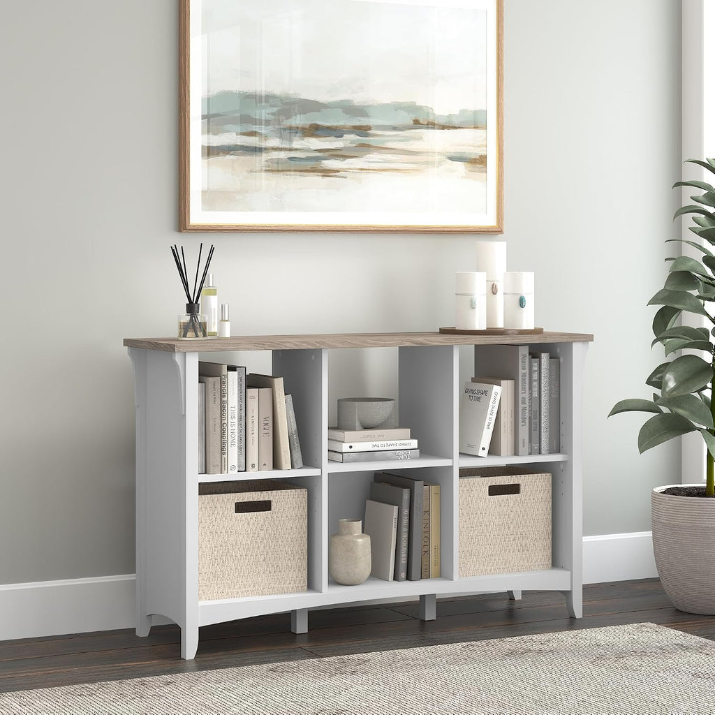 Bush Home Salinas 6 Cube Organizer in Pure White and Shiplap Gray, Office Storage Solution, Home Organizer with Open Shelving, Compact Unit for Books and Supplies