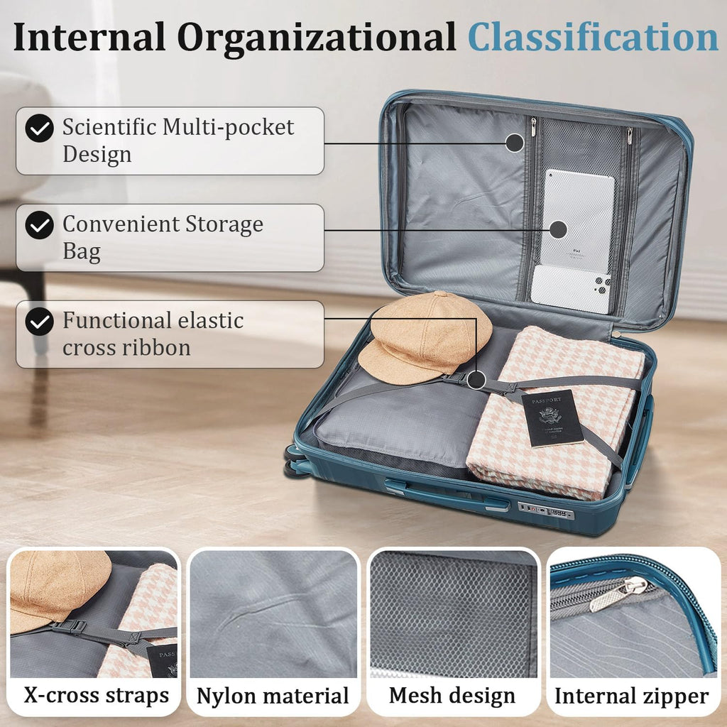 TRAVELEO 6 Piece Luggage Set Hardshell, Expandable Suitcase Set with Spinner Wheels (20/24/28), Includes 14' Cosmetic Case, Travel Duffel & Toiletry Bag, Lightweight TSA Lock Nested Set (Peacock Blue)