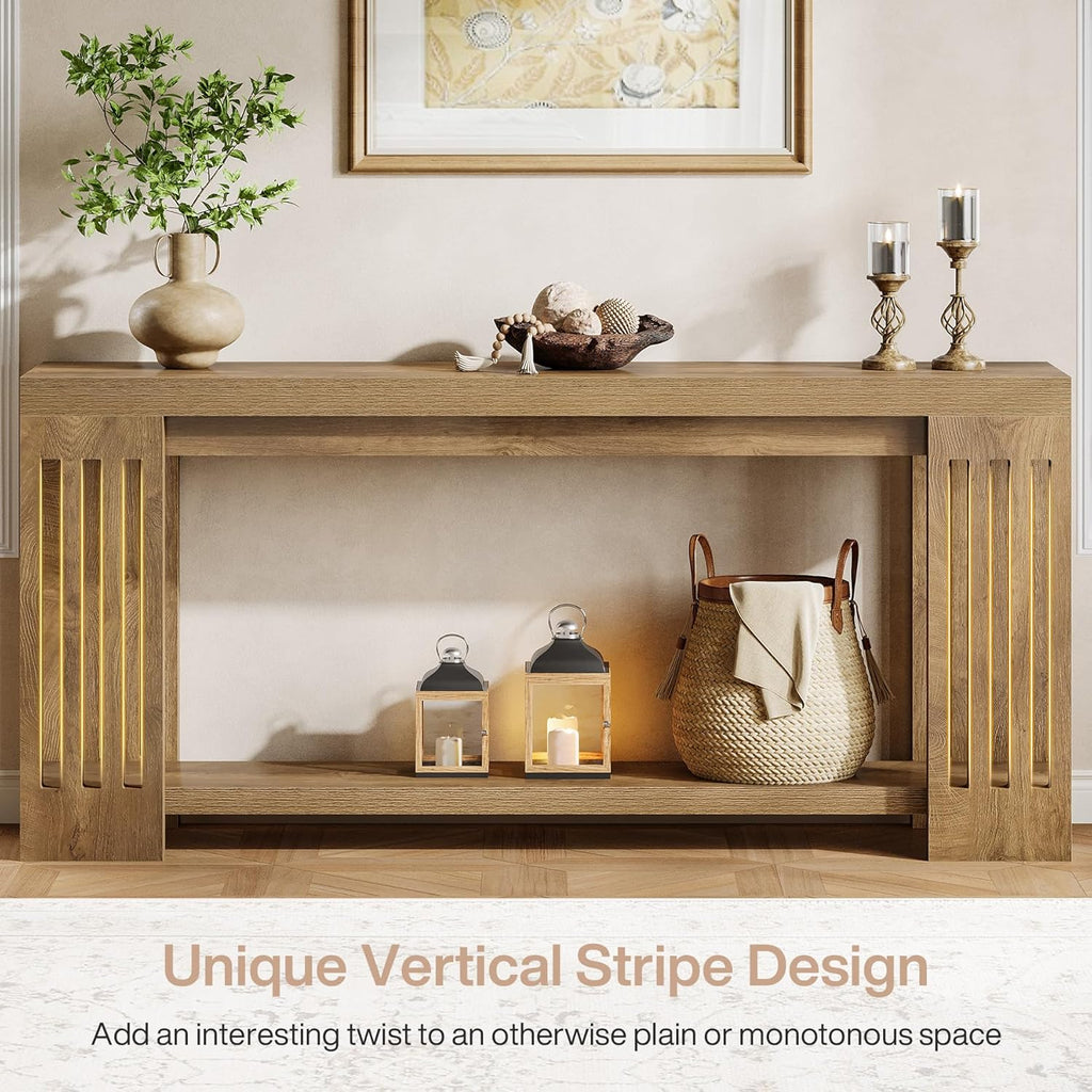 Tribesigns 70.9-Inch Extra Long Entryway Table, Farmhouse Sofa Console Table with Vertical Stripe Legs, 2-Tier Entry Furniture for Living Room, Hallway, Entrance (Light Brown)