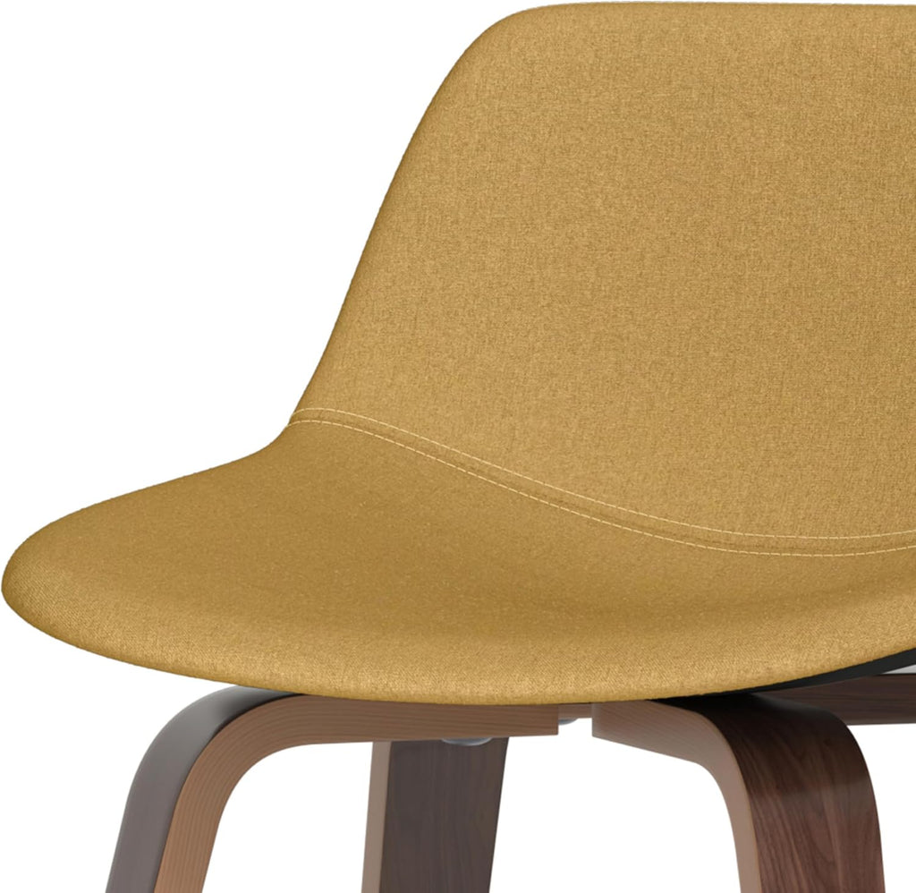 SIMPLIHOME Randolph Counter Stools (Set of 2) - 28 Inch Seat Height Upholstered Bentwood Bar Stools in Dijon Yellow Polyester Linen, Mid Century Modern Seating with Curved Backrest and Footrest