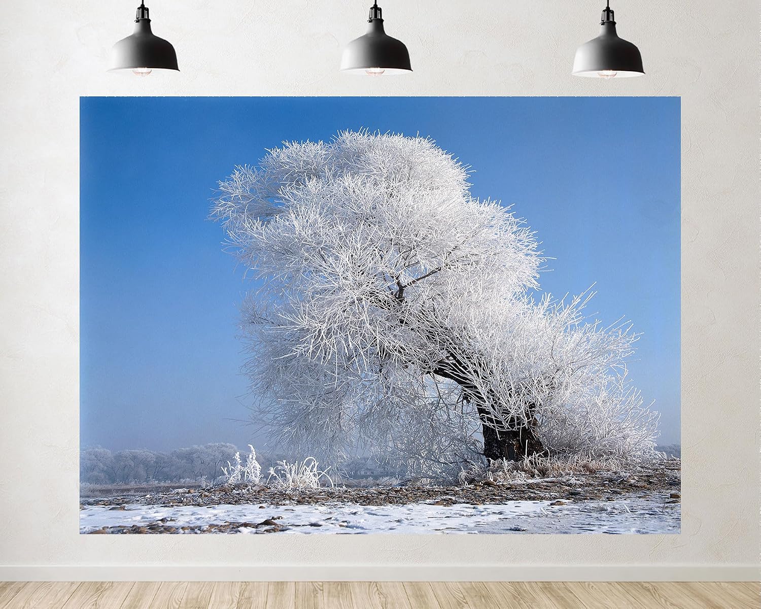 Trykid 20x10ft Frosted Tree Clear Blue Sky ICY Backdrop Delicate Crystals Serene View Photography Background for Wedding Party Event Decoration Photo Booth Prop Fabric