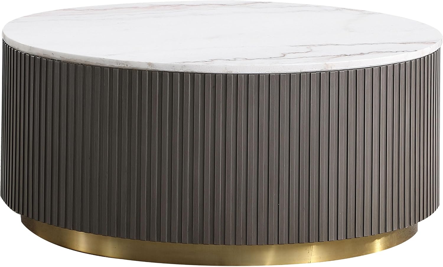 Coaster Home Furnishings - Jason - Wood and Metal - 2-Piece Coffee Table Set with Marble Tops, Reeded Drum Bases, and Gold Ring Accents - Living Room- Charcoal and White Marble - 710418-S2