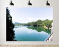 Trykid 20x10ft Turquoise Lake Mountain Reflections Backdrop Lush Green Hills Clear Calm Water Photography Background Nature Escape Pristine Wilderness Party Decoration Photo Booth Prop Fabric