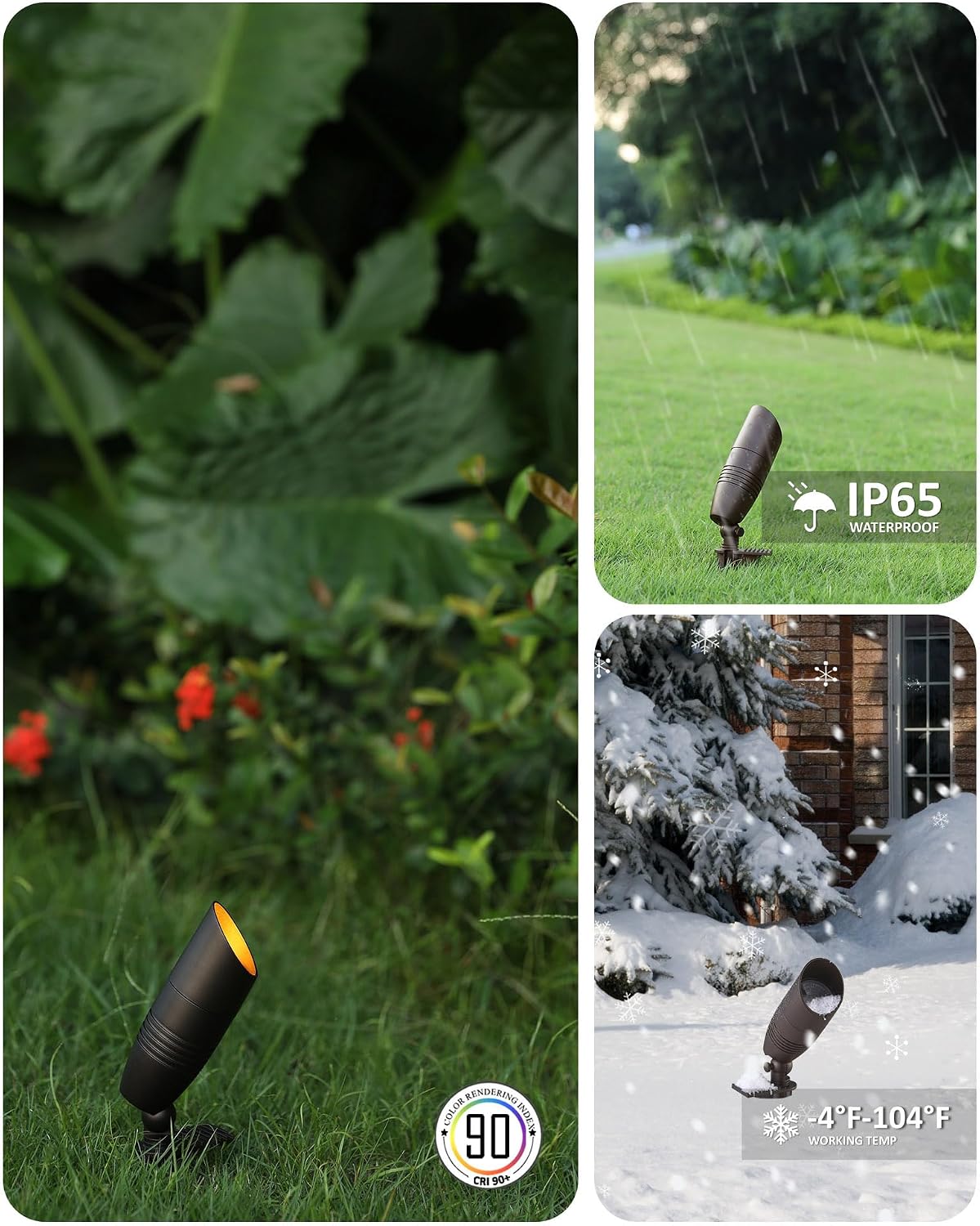 Low Voltage Landscape Spotlights, 12V 5CCT Tree Spotlights, 7W LED Spotlights Outdoor with Connectors, IP65 Uplighting Outdoor for Low Voltage Landscape Lighting, ETL, Bronze, Pack of 6