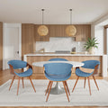 Armen Living Butterfly Mid-Century Dining Chair in Walnut Finish and Blue Fabric - Set of 4