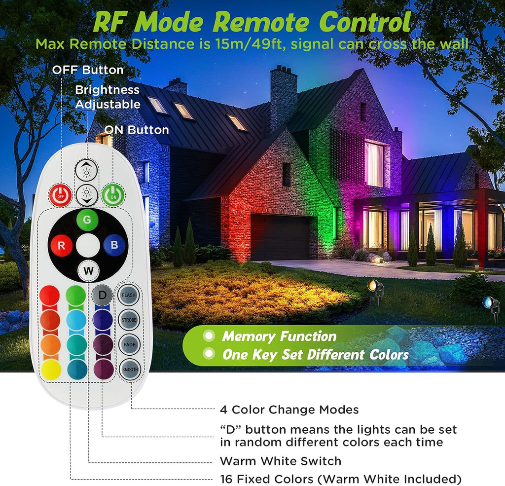 Christmas Spotlights Outdoor Low Voltage Landscape Lights RGB Color Changing LED Landscape Lighting Waterproof Garden Pathway Yad House LED Spot Lights Outdoor (14Pack with Connectors)