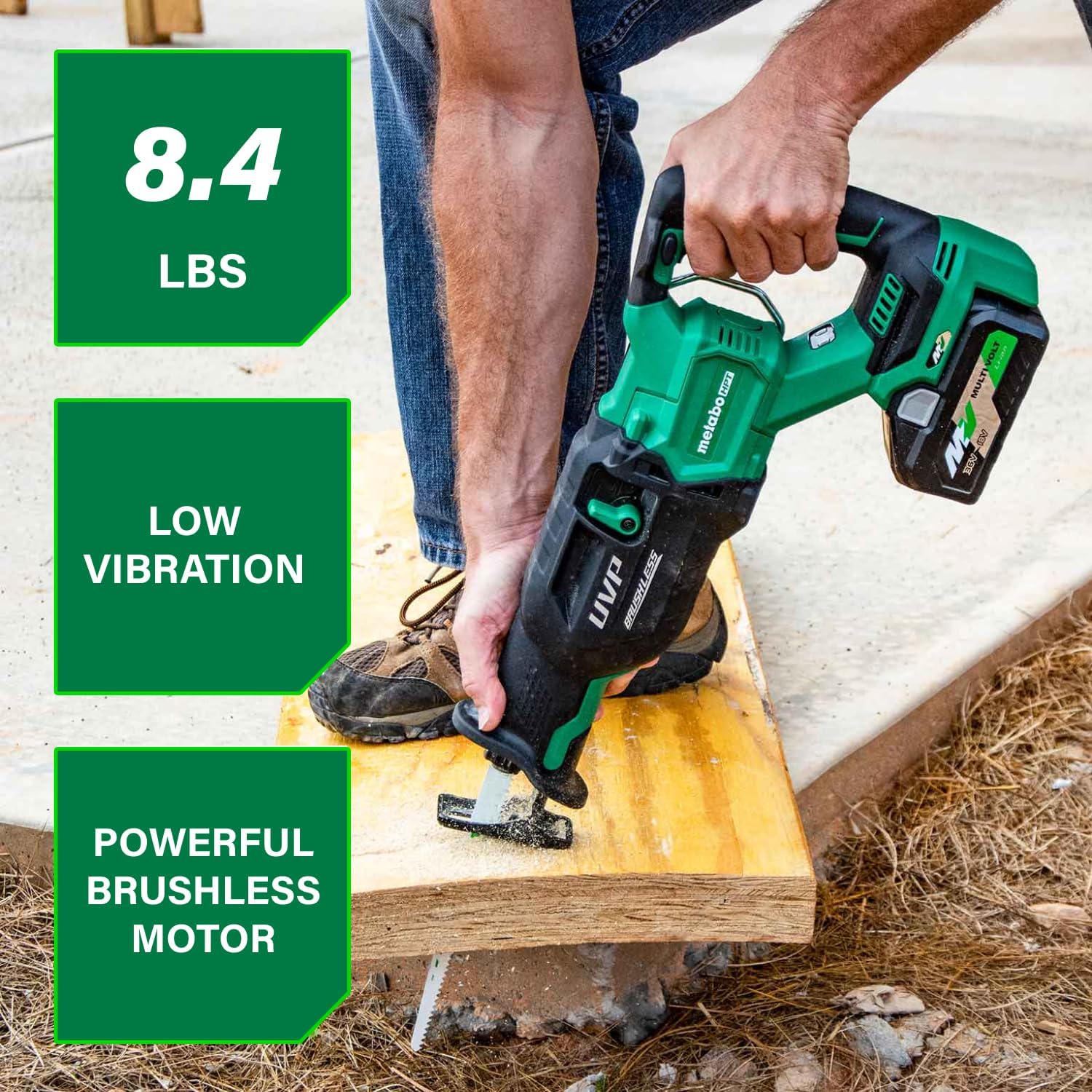 Metabo HPT 36V MultiVolt Cordless Reciprocating Saw, 4-Stage Speed Selector, 1,700 SPM to 3,000 SPM, Orbital Action, Low Vibration, Hybrid Power Option, Metal Rafter Hook, Tool Body Only, CR36DAQ4