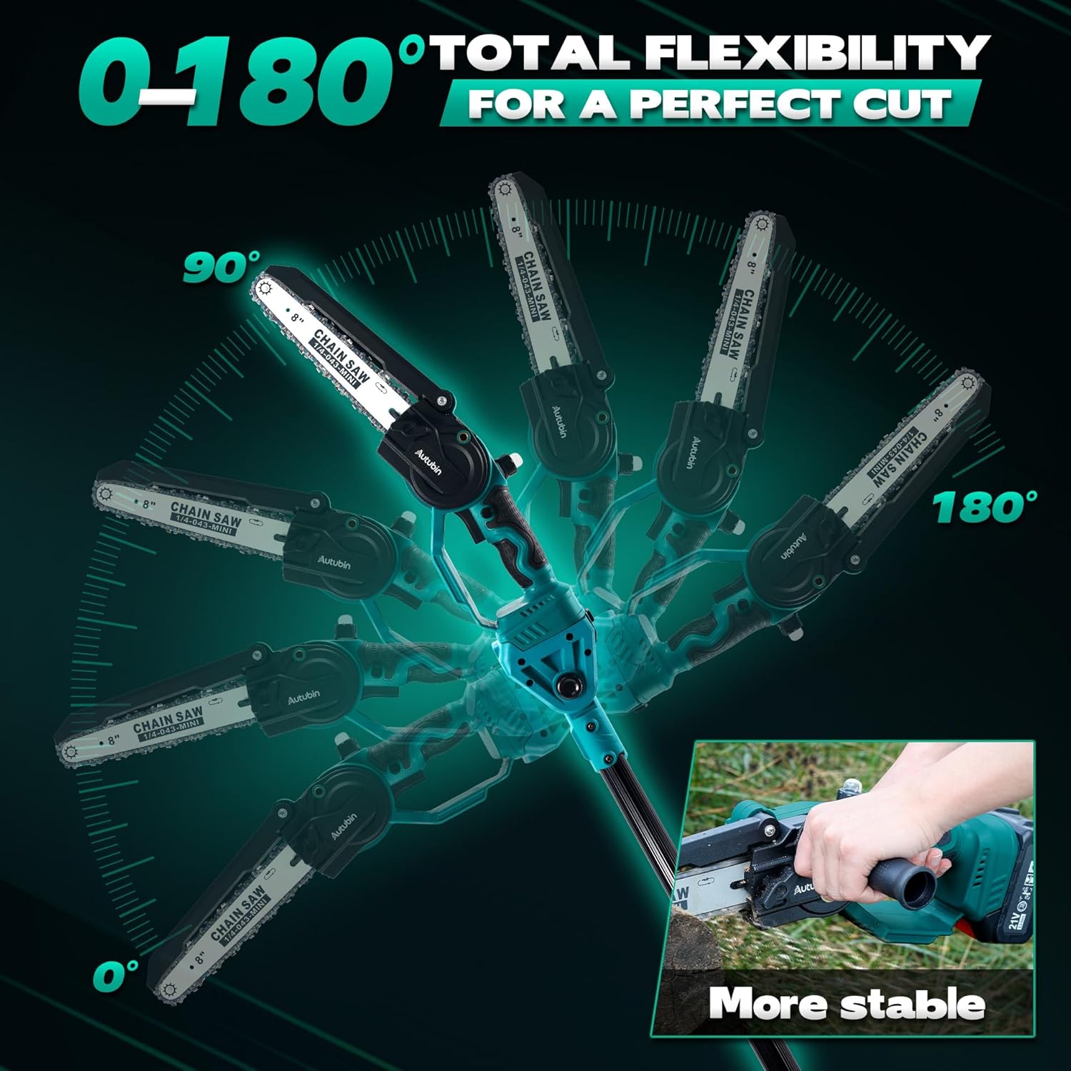 2-in-1 Cordless Pole Saw & 8'' Mini Chainsaw with Extension Pole for Tree Trimming,Electric Pole Chainsaw for Tree Branches with 2x4.0Ah Batteries, Auto Lubrication,Max15Ft Reach,Ideal Gift for Men.