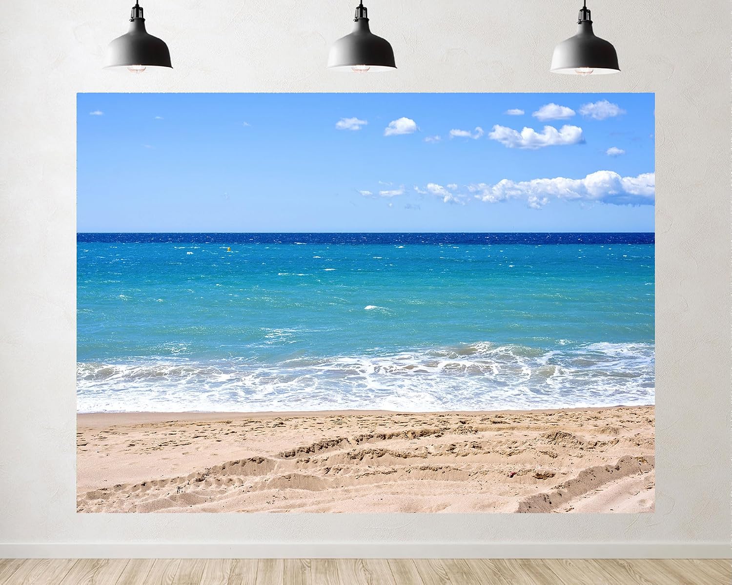 Trykid 20x10ft Sunny Sandy Beach Backdrop Clear Blue Sky Turquoise Waves Soft Foam Photography Background Vacation Shoots Tapestry Party Decoration Photo Studio Prop Fabric