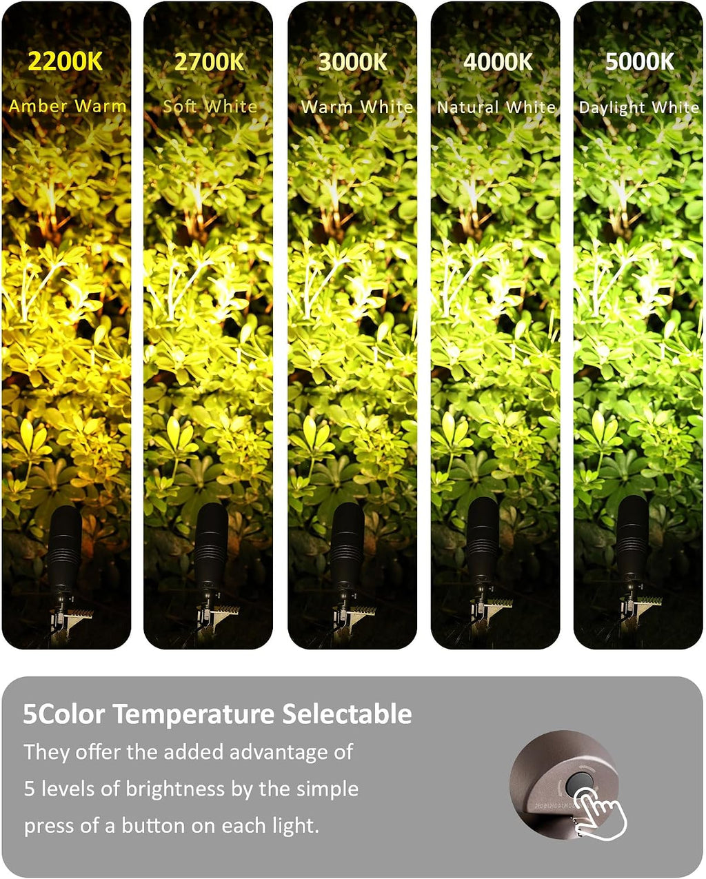 Low Voltage Landscape Spotlights, 12V 5CCT Tree Spotlights, 7W LED Spotlights Outdoor with Connectors, IP65 Uplighting Outdoor for Low Voltage Landscape Lighting, ETL, Bronze, Pack of 6