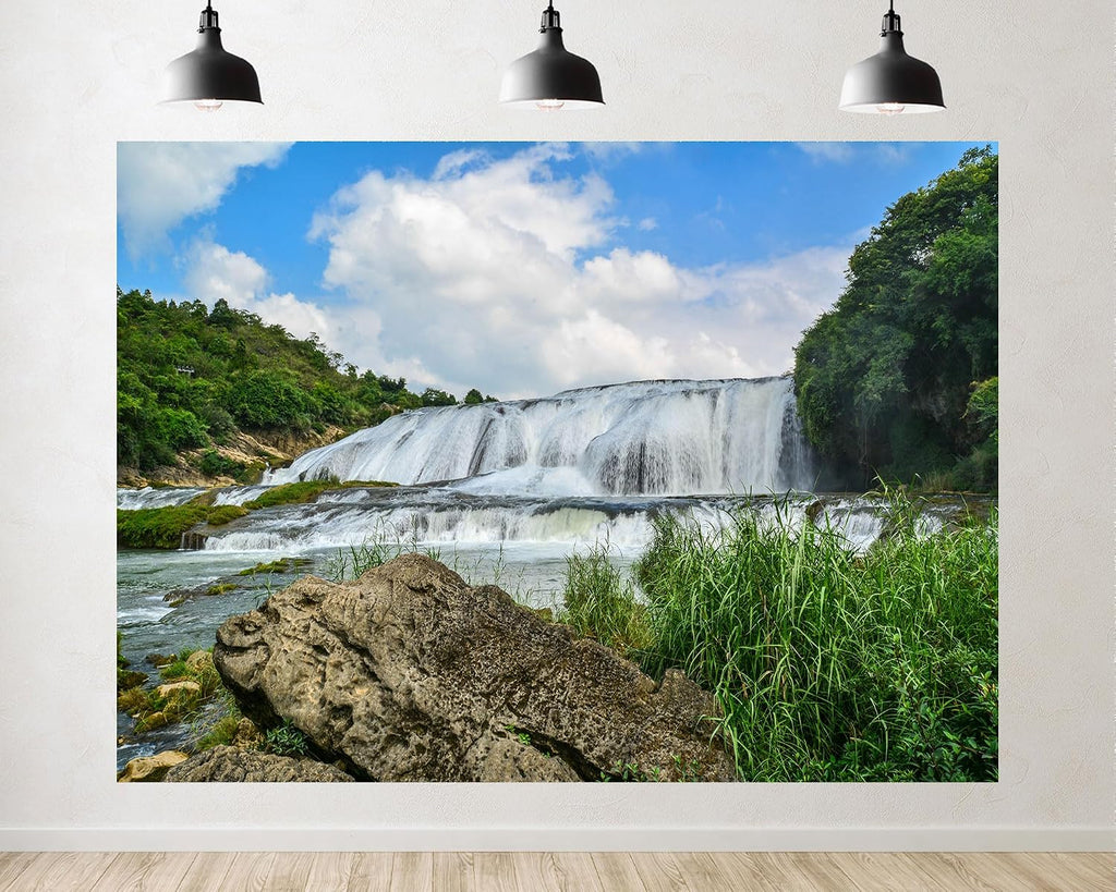 Trykid 20x10ft Waterfall Backdrop Scenic Multi Tier Cascade Lush Greenery Clear Sky Photography Background Nature Themed Party Decoration Photo Booth Prop Fabric