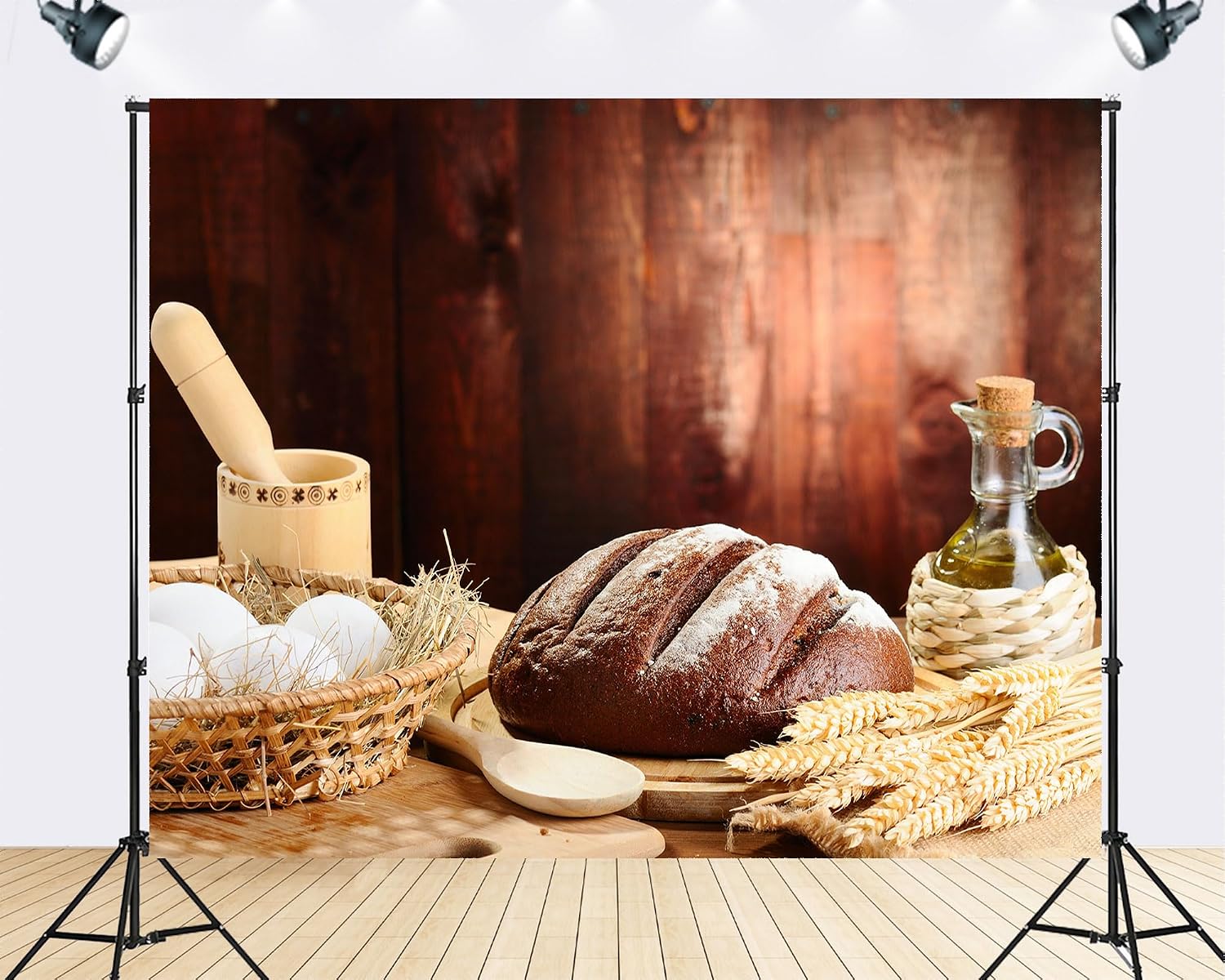 Trykid 20x10ft Rustic Bread Wheat Ears Woven Basket Backdrop Country Farm Scenery Photography Background Farmers Market Party Decoration Tapestry Photo Booth Prop Fabric