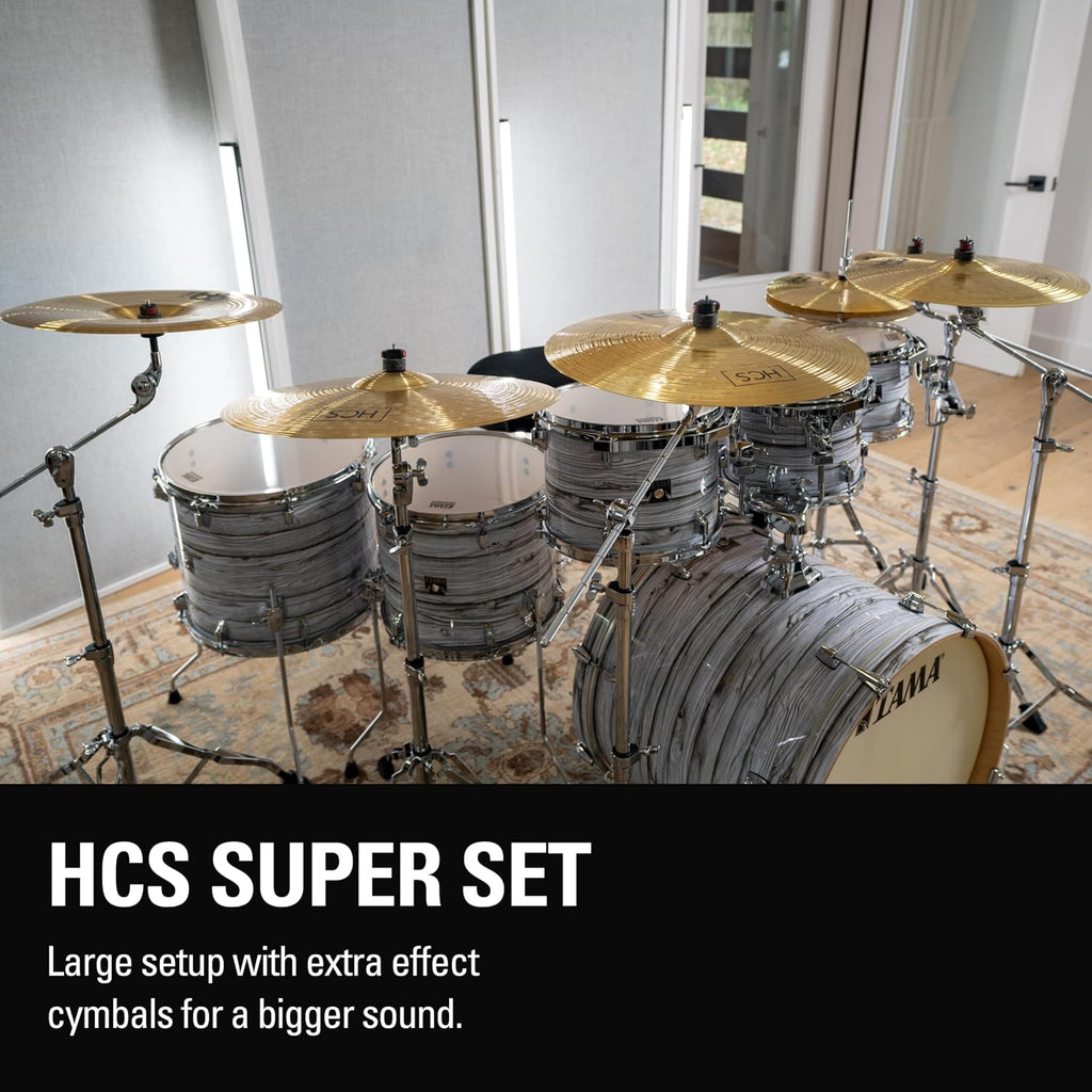 Meinl Cymbals Super Set Box Pack with 14' Hihats, 20' Ride, 16' Crash, 18' Crash, 16' China, and a 10' Splash – HCS Traditional Finish Brass – Made In Germany, 2-YEAR WARRANTY (HCS-SCS)
