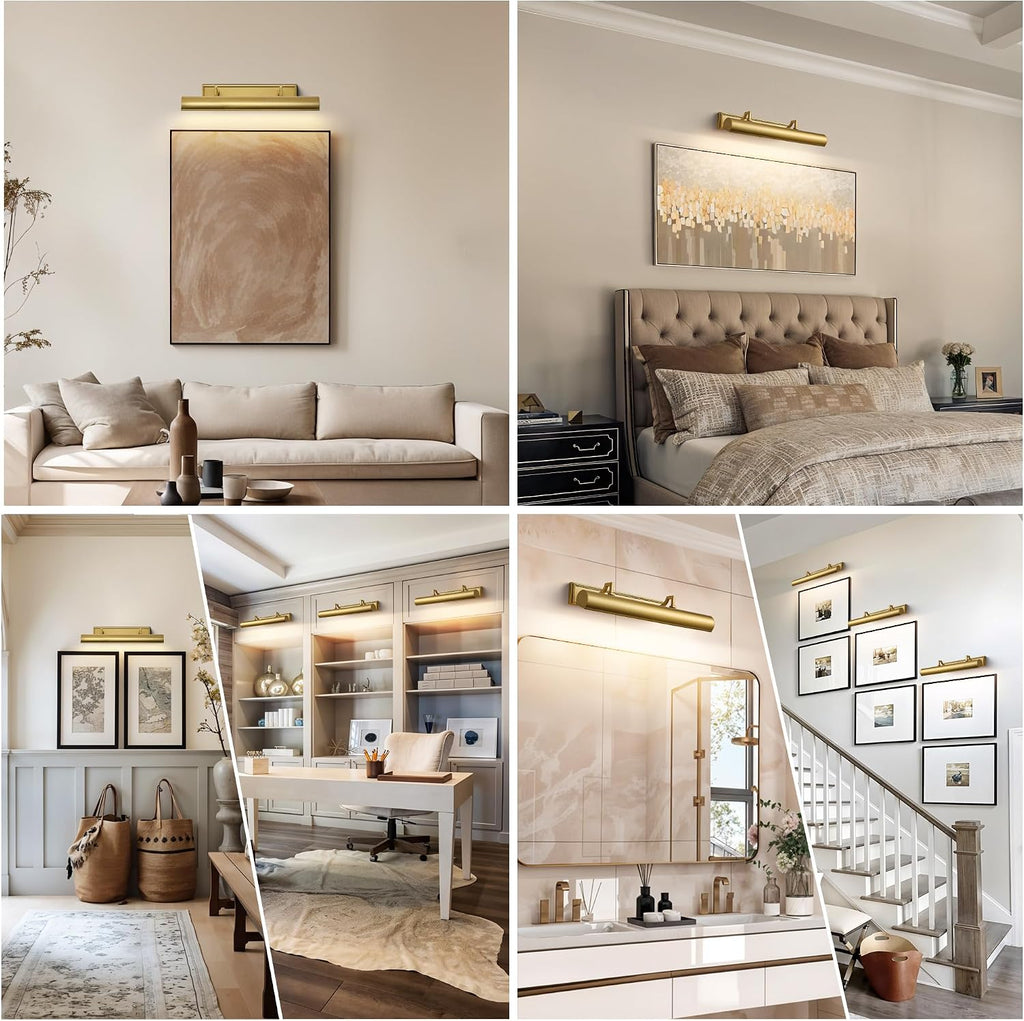 24' Brass Picture Light, 4-Light Gold Hardwired Picture Lights, 270° Rotatable Wall Sconce Lamp for Frame, Linear Art Light for Wall Painting Display Artwork Portrait Library Bulbs Included