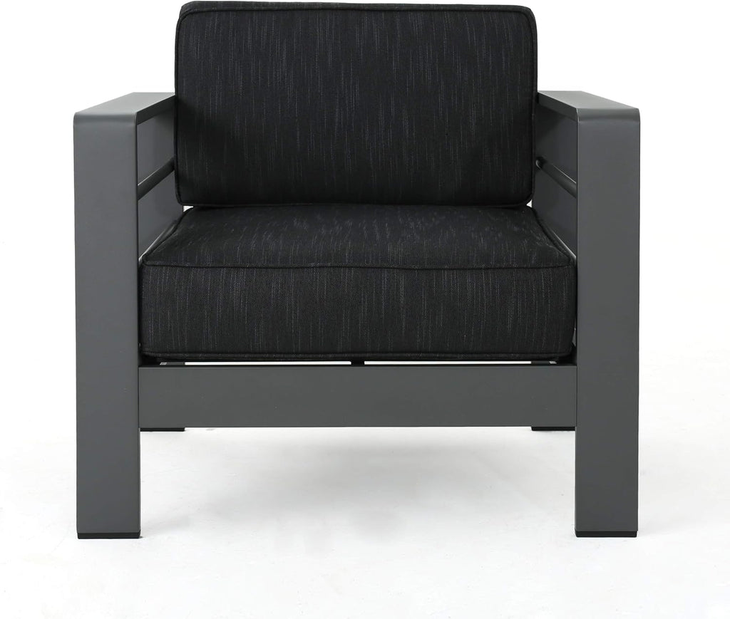 Christopher Knight Home Crested Bay Aluminum Outdoor Chat Set with Water Resistant Cushions, 3-Pcs Set, Grey / Dark Grey