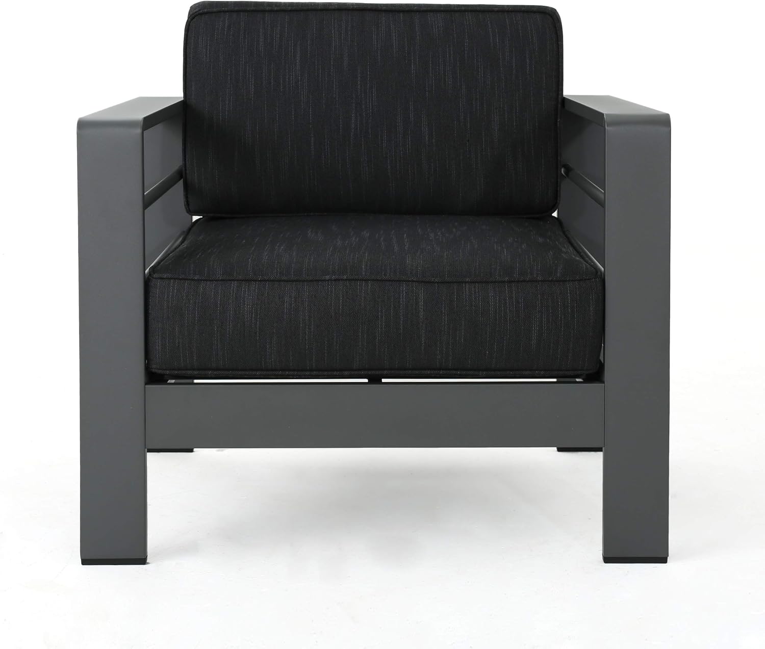 Christopher Knight Home Crested Bay Aluminum Outdoor Chat Set with Water Resistant Cushions, 3-Pcs Set, Grey / Dark Grey
