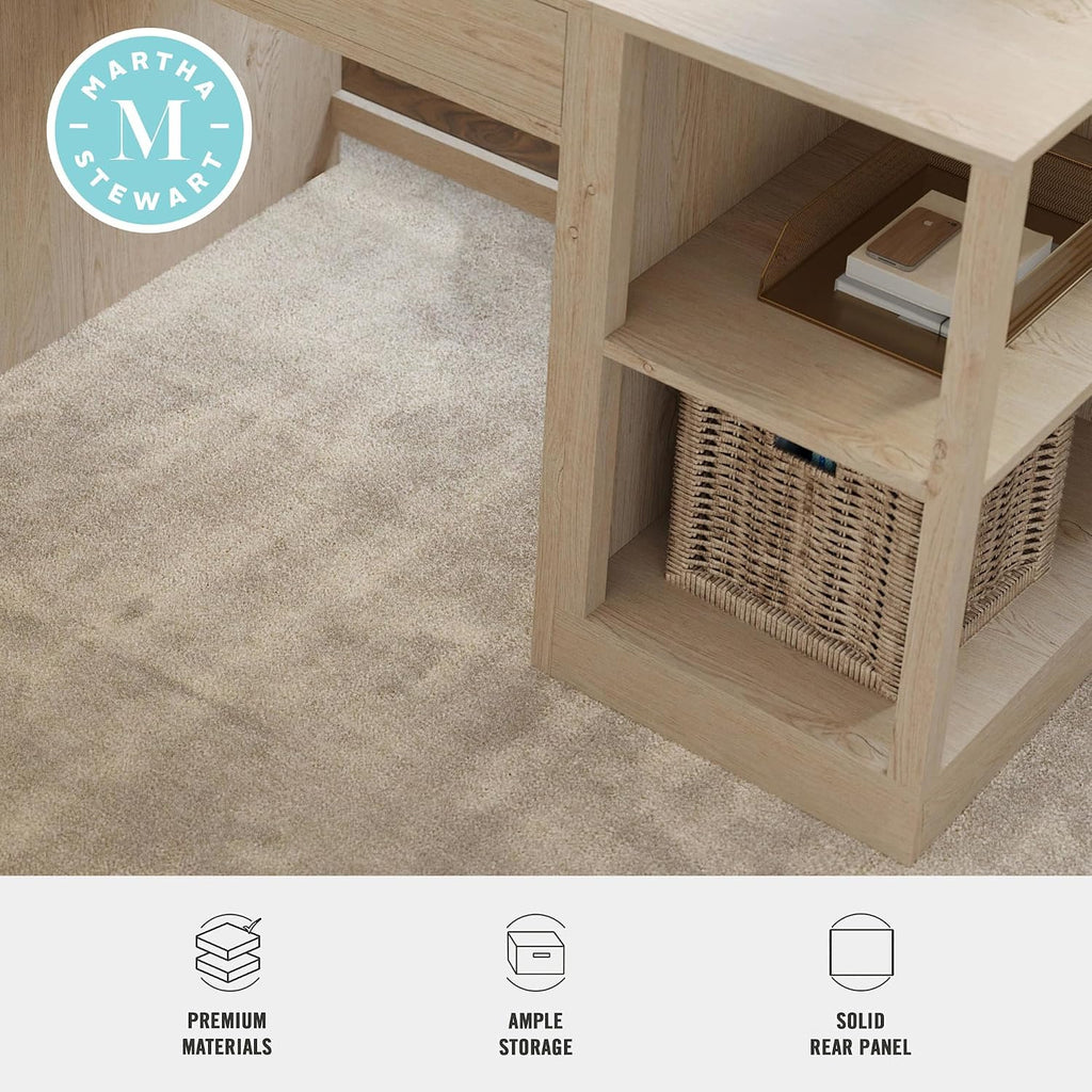 Martha Stewart Kayden Home Office Modular 2-Tier Bookshelf with Open Storage and 2 Shelves in Light Natural