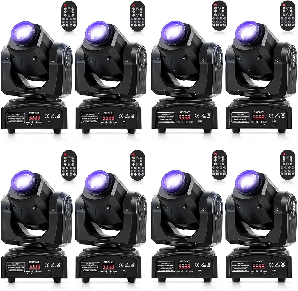 8PCS 60W LED Moving Head Light Stage Lights with Remote Control 8 GOBO 8 Colors Spotlight by DMX Controlled 11 Channel with Sound Activated for Disco Club Party Stage Lighting Shows