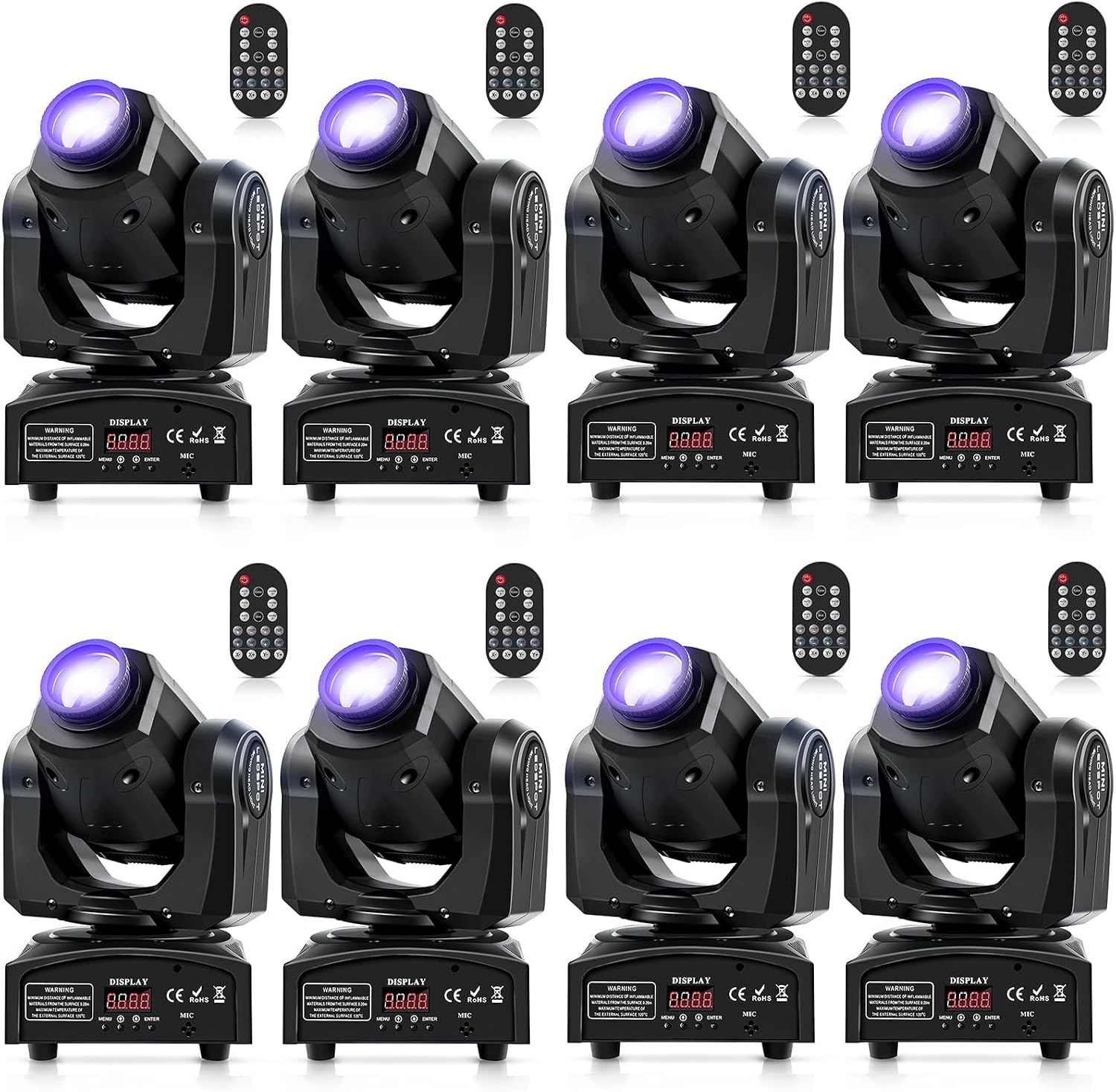 8PCS 60W LED Moving Head Light Stage Lights with Remote Control 8 GOBO 8 Colors Spotlight by DMX Controlled 11 Channel with Sound Activated for Disco Club Party Stage Lighting Shows