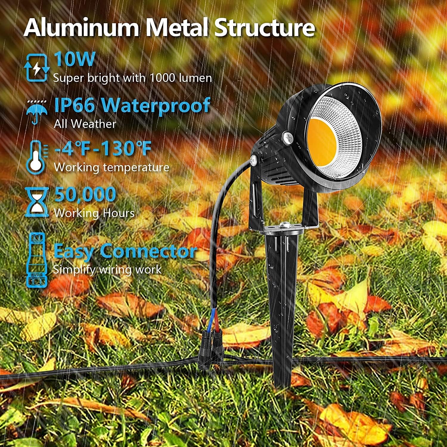 ZUCKEO 10W Low Voltage Landscape Lighting LED Landscape Lights, 12V 24V Waterproof Outdoor Spotlights 1000LM Warm White Light for Floor Garden Yard Pathway (20 Pack with Connectors)