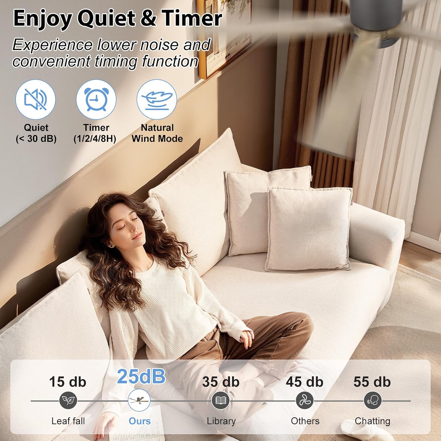 ELEHINSER 52 Inch Flush Mount Ceiling Fan with Lights, Low Profile Modern Ceiling Fan with Remote, Quiet DC Motor, 6-Speed, 3CCT,Timer, 5 Solid Wood Blades, Charcoal Grey