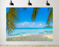 Trykid 20x10ft Palm Frond Beach Backdrop White Sand Clear Water Distant Pier Photography Background Relaxation Shoots Tapestry Party Decoration Photo Studio Prop Fabric