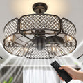 Tangkula Caged Ceiling Fan with Light, 30 Inch Crystal Ceiling Fan with 6 Light Bases, 3 Fan Blades & Remote Control, 6 Speeds, Reversible DC Motor, Timing Function, 6 x E12 Base (Coffee)