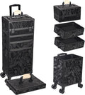 5 in 1 Rolling Makeup Train Case Professional Cosmetic Trolley Large Storage Organizer on Wheels for Hairstylist Artist Nail Beauty Salon Barber Alipine Black