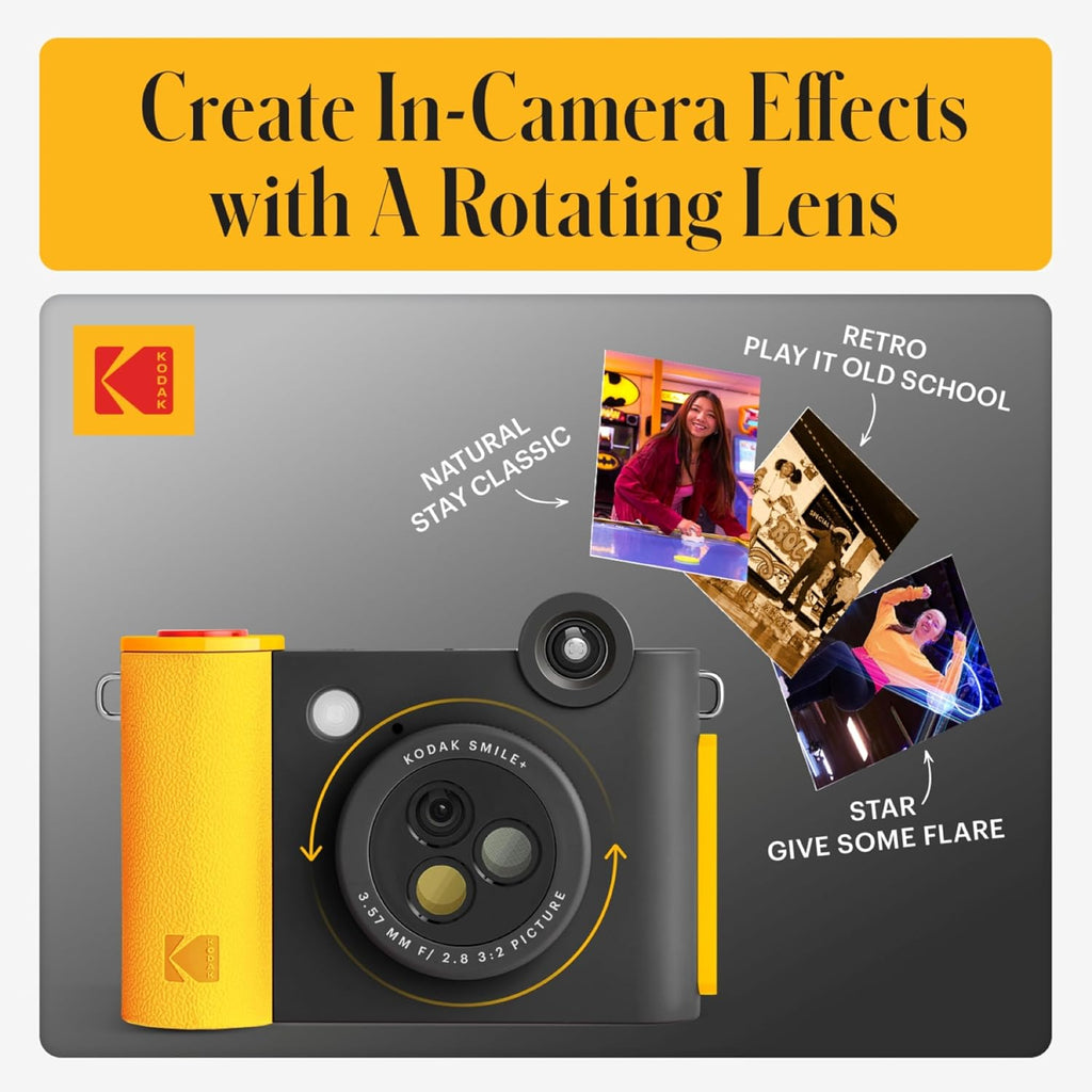 KODAK Smile+ 2-in-1 Digital Instant Print Camera & Photo Printer Gift Bundle + Case + Zink 20pk 2x3 Sticky Back Photo Paper + Album + Sticker Sets + Sticker Frames + Hanging Frames + Markers - Black