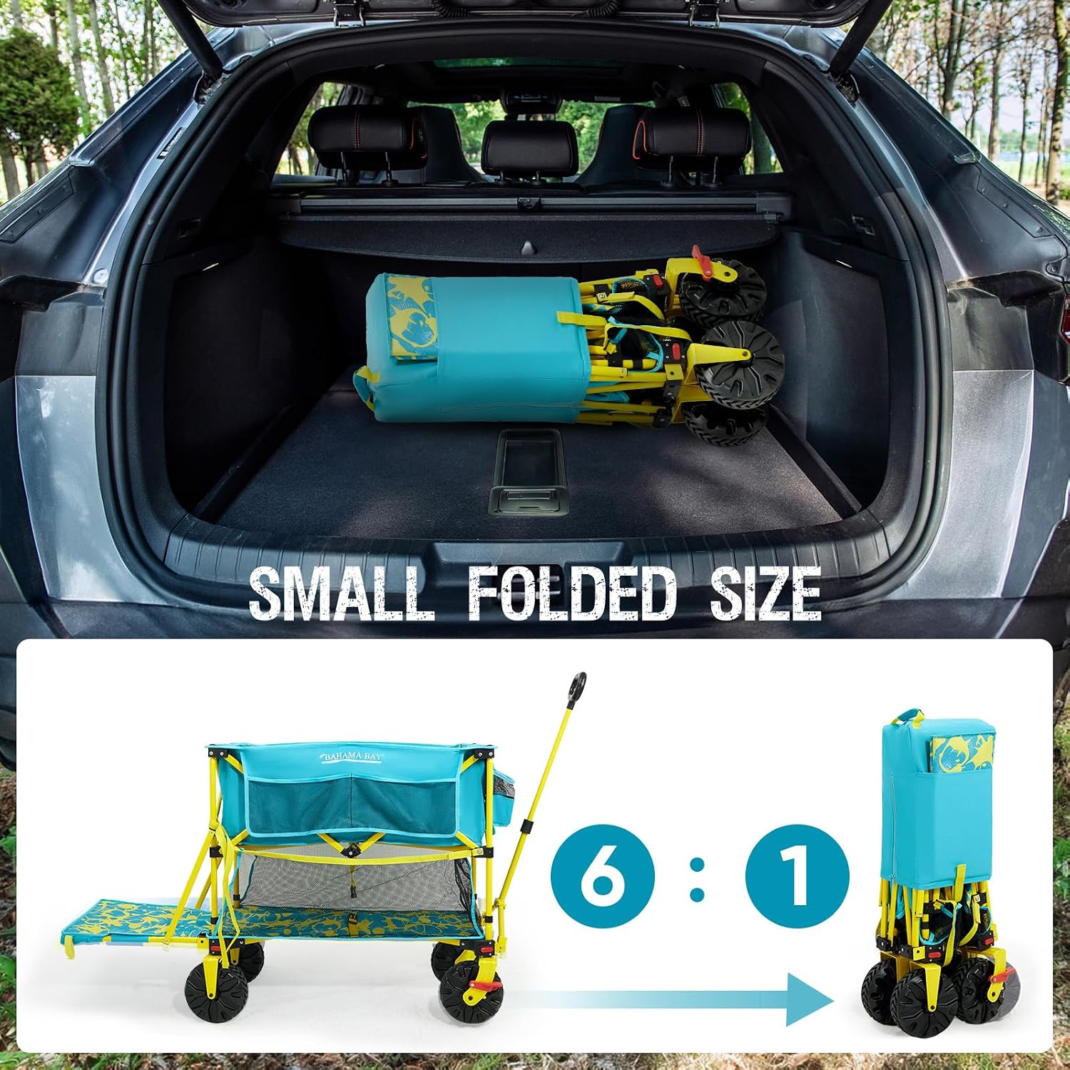 Old Bahama Bay 400L Collapsible Double Decker Beach Wagon with Brakes, Folding Beach Cart with 54' Extra Long Decker, 450LBS Heavy Duty Wagon Chart with All-Terrain Big Wheels for Sand Camping Garden