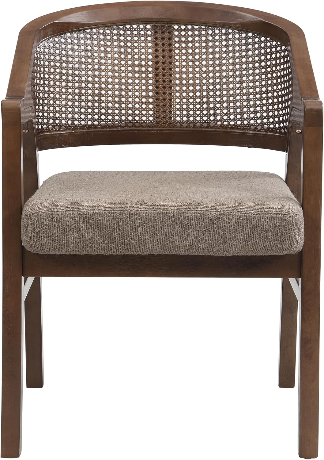 Christopher Knight Home Faritel Modern Dining Chairs Set of 2, Fabric Upholstered Kitchen Side Armchairs, Rubberwood Living Room Comfy Reading Chair with Curved Rattan Back, Walnut+Brown