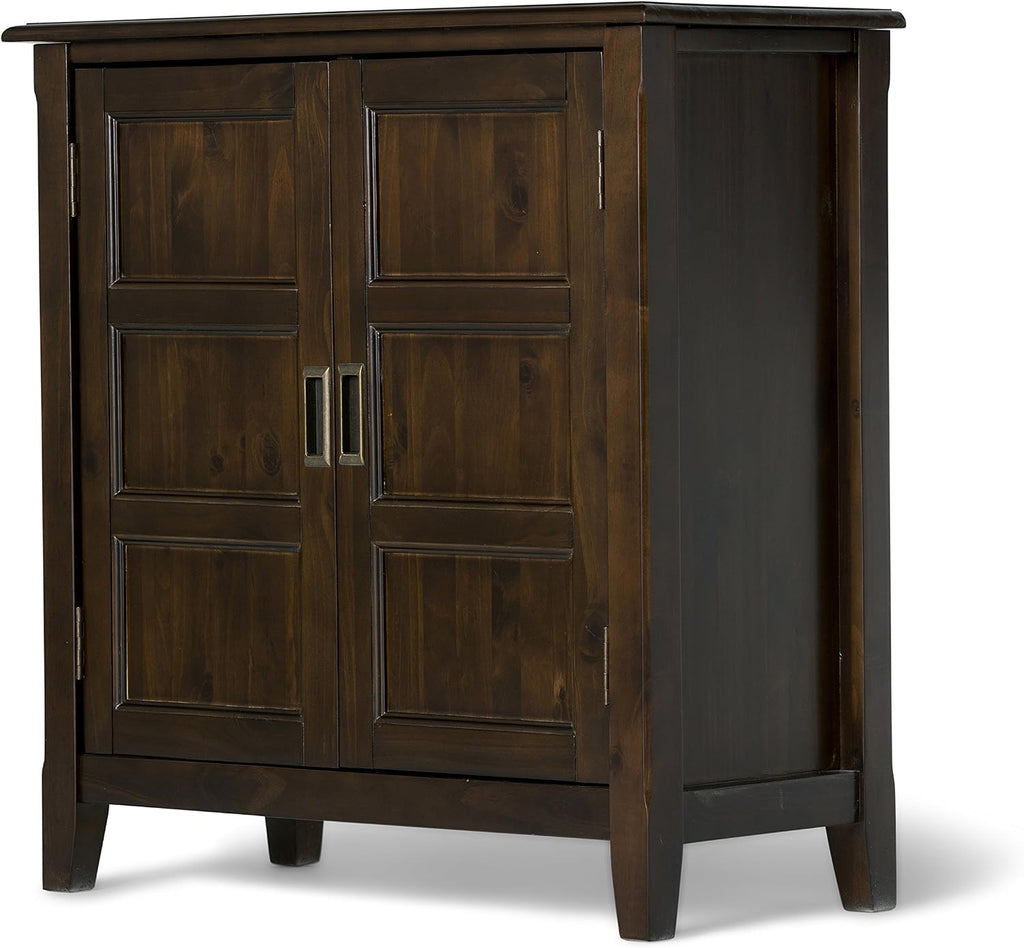 SIMPLIHOME Burlington Storage Cabinet - 30 inch Wide Solid Wood 2 Door Low Storage Unit in Mahogany Brown, Transitional Accent Cabinet for Living Room or Entryway with Adjustable Shelves