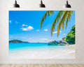Trykid 20x10ft Tropical Beach Paradise Backdrop Turquoise Ocean White Sand Palm Fronds Clear Blue Sky Photography Background Vacation Getaway Tapestry Party Decoration Photo Studio Prop Fabric