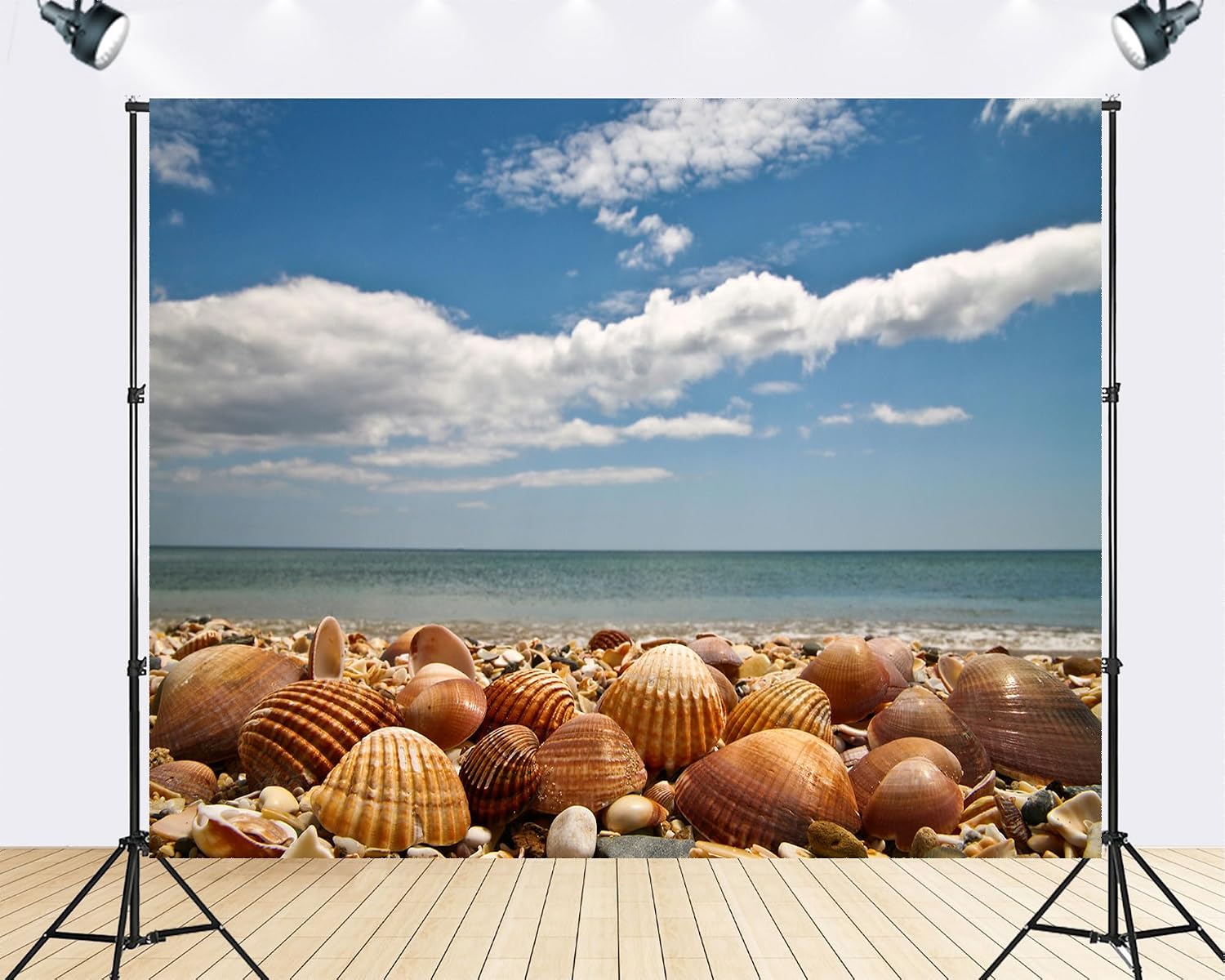 Trykid 20x10ft Tropical Seashell Beach Backdrop Clear Blue Water White Foam Pebbled Shore Photography Background Coastal Vacation Paradise Tapestry Party Decoration Photo Studio Prop Fabric