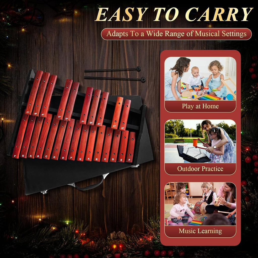 Marimba Wooden Xylophone 25 key,Úvod do hudby with Carrying Case | Accurate tone;Made of solid wood;Waterproof protective case