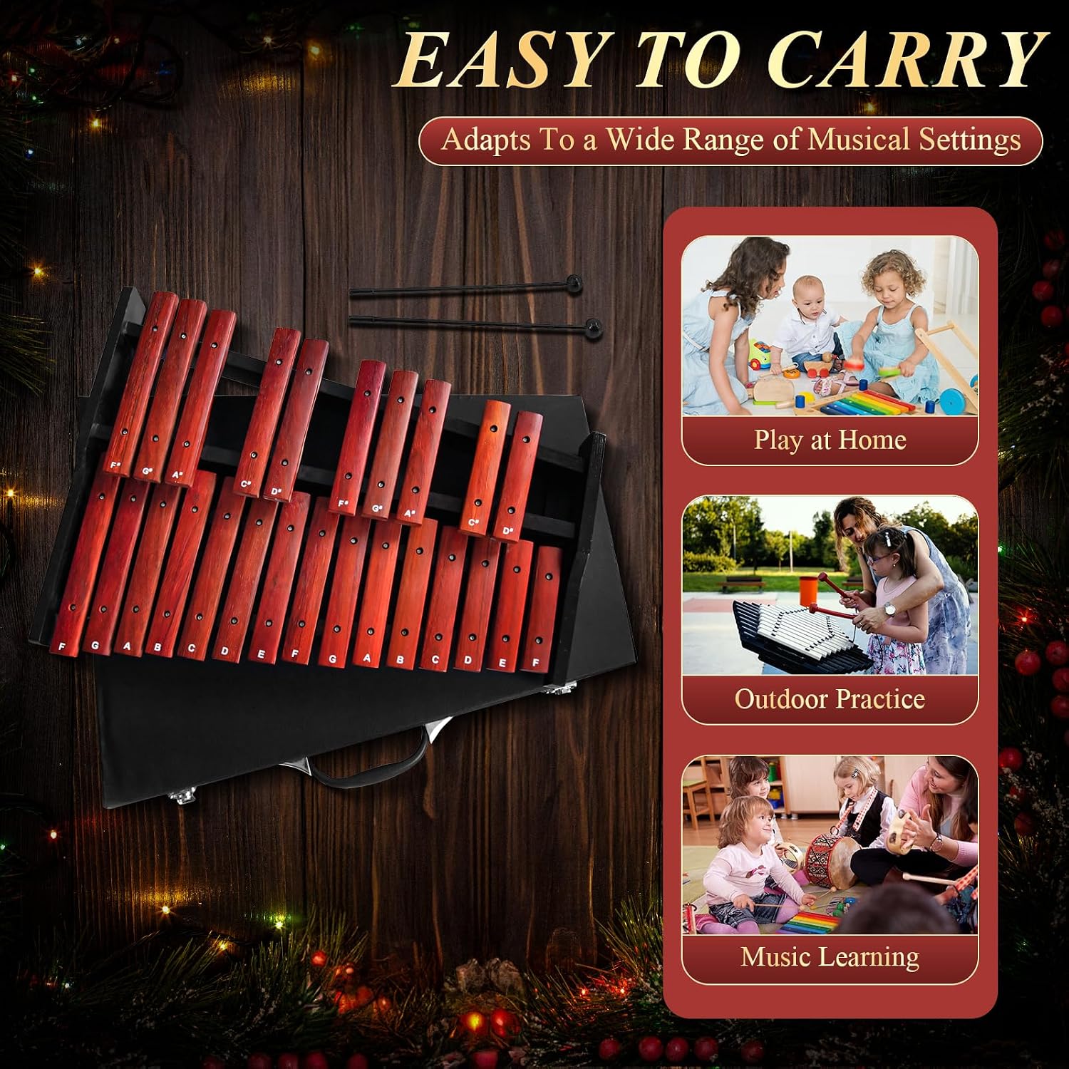 Marimba Wooden Xylophone 25 key,Úvod do hudby with Carrying Case | Accurate tone;Made of solid wood;Waterproof protective case