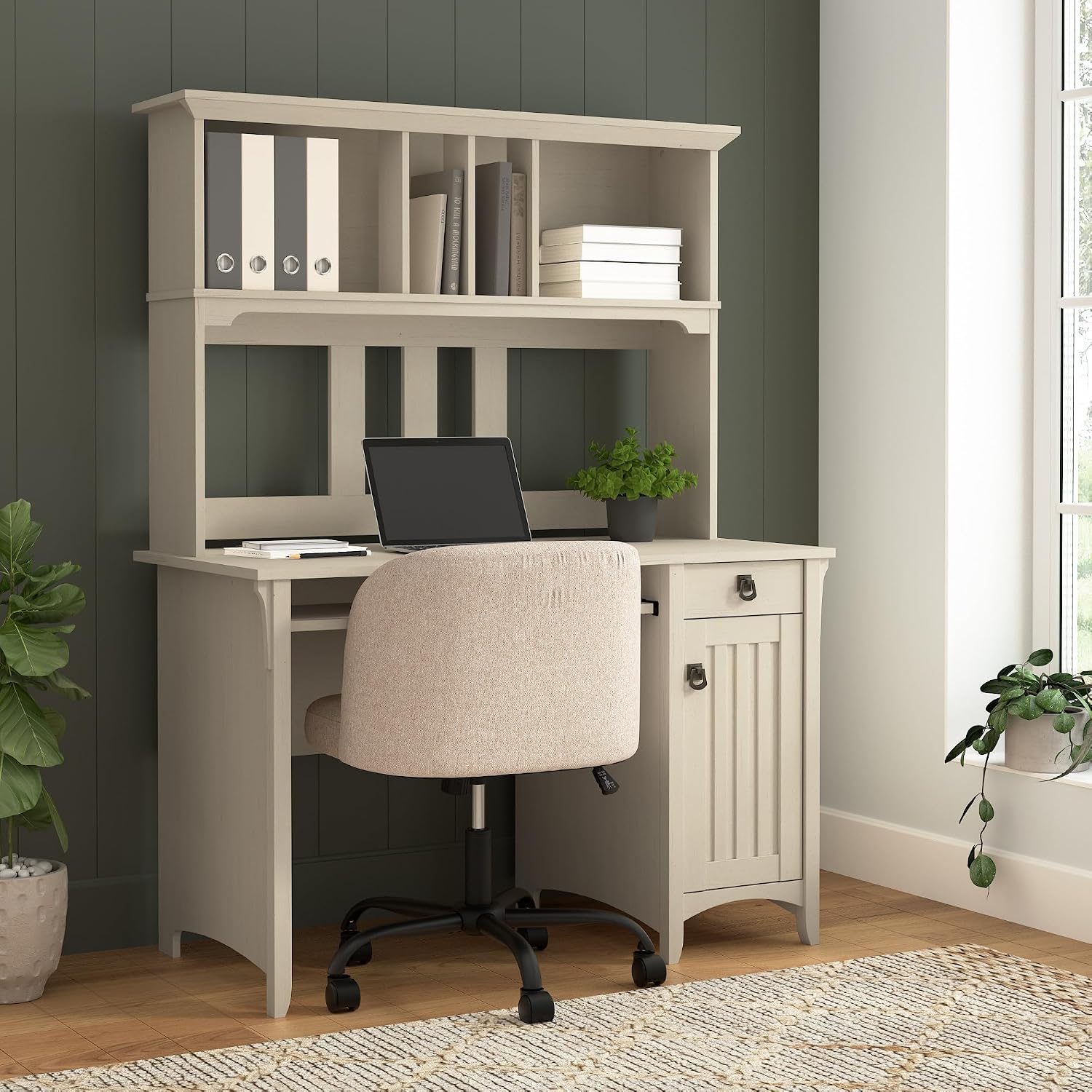 Bush Home Salinas Small Computer Desk with Hutch in Antique White